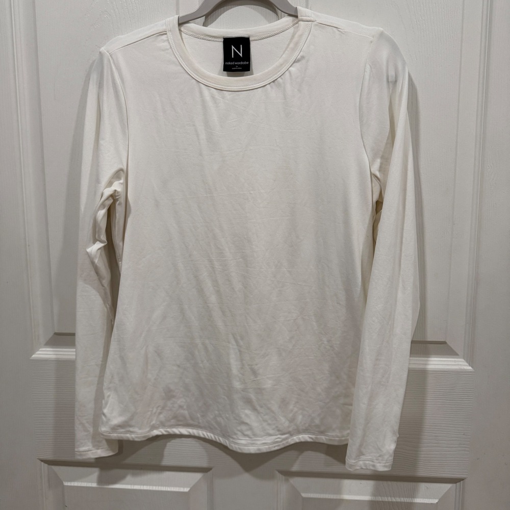 Naked Wardrobe White Long Sleeve Crew Neck Top NW-T4484-G Size 1X